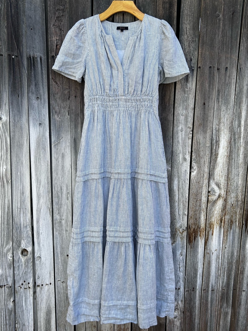 Quince Linen Tiered Maxi Dress Blue Pinstripe S - Picture 16 of 16